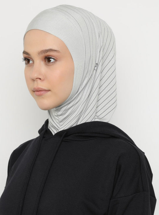 Striped Sport Hijab | Light Grey