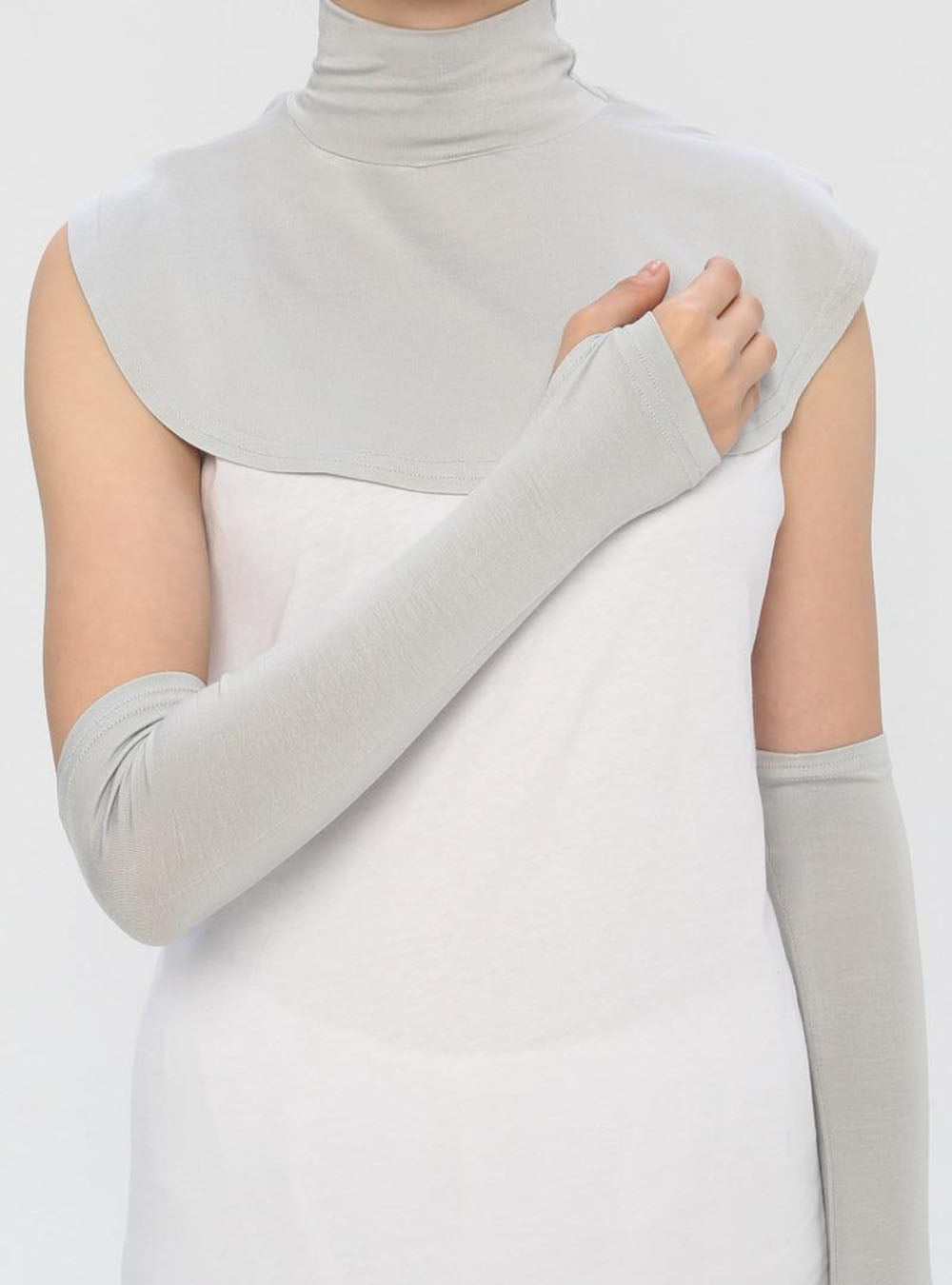 Chic Shoulder Drape with High Neckline | Light Grey