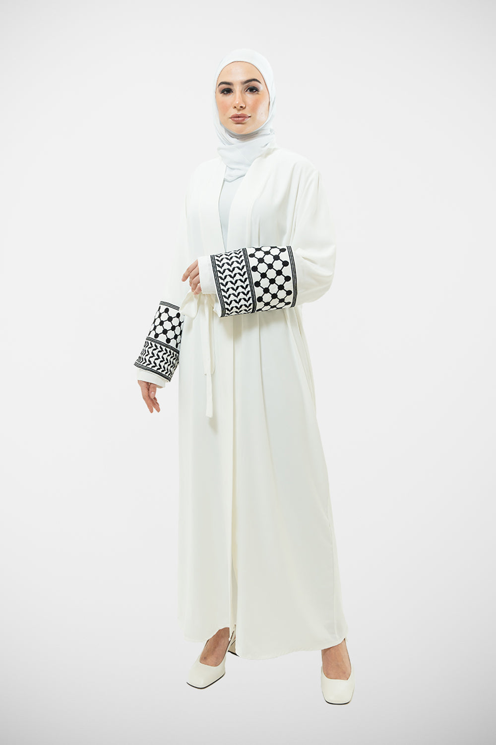 Kuffiyeh Modest Open Abaya | White