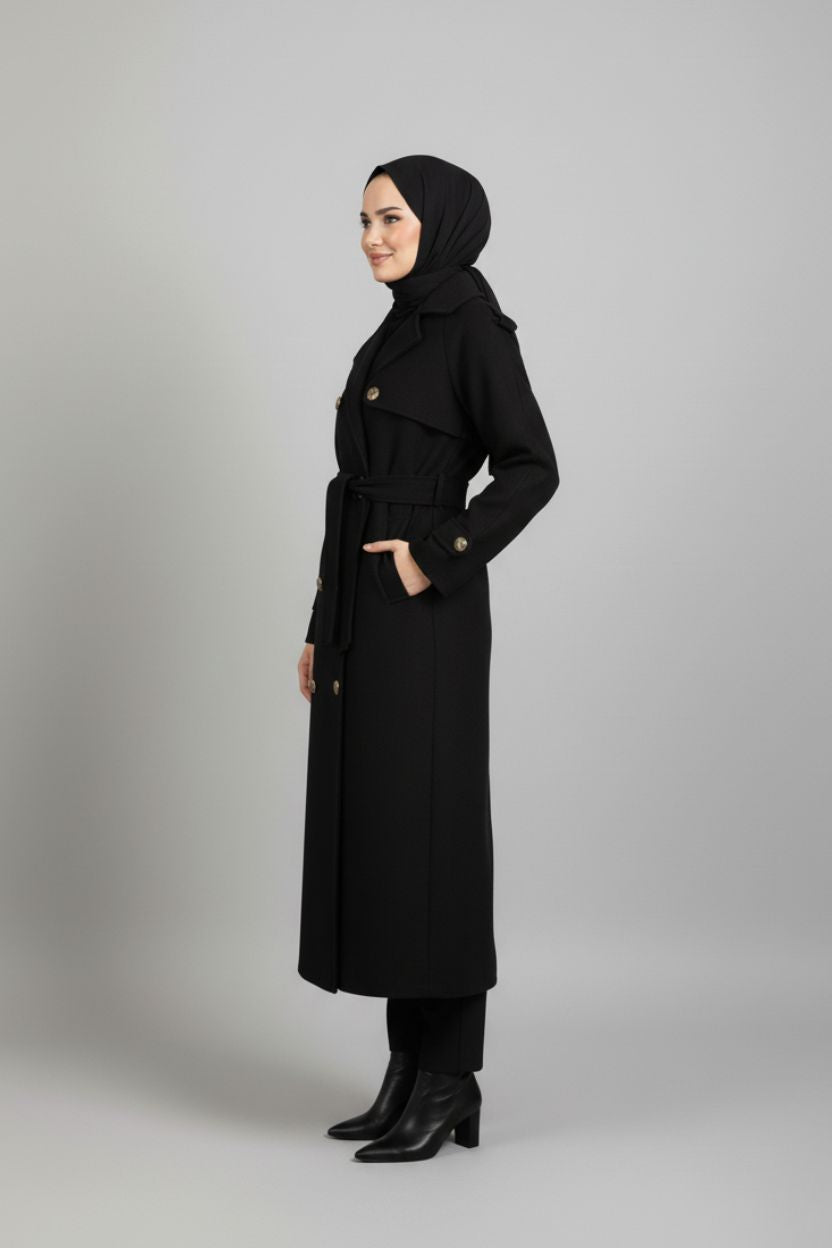 Midnight Grace Long Modest Trench Coat | Black