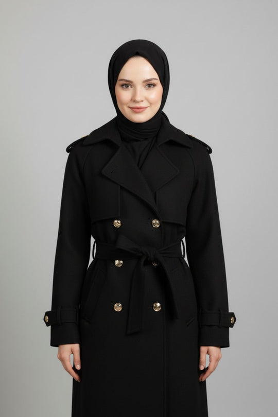 Midnight Grace Long Modest Trench Coat | Black