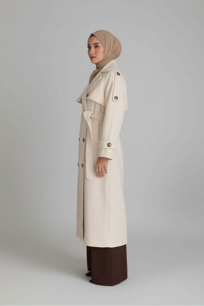 Midnight Grace Long Modest Trench Coat | Ivory