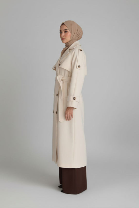 Midnight Grace Long Modest Trench Coat | Ivory