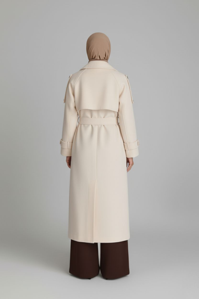 Midnight Grace Long Modest Trench Coat | Ivory