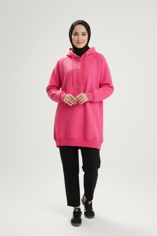 CozyCore Modest Hoodie | Neon Pink