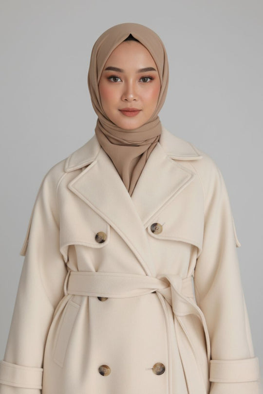 Midnight Grace Long Modest Trench Coat | Ivory
