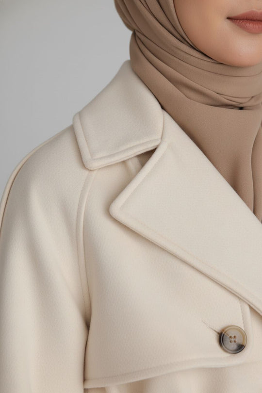 Midnight Grace Long Modest Trench Coat | Ivory