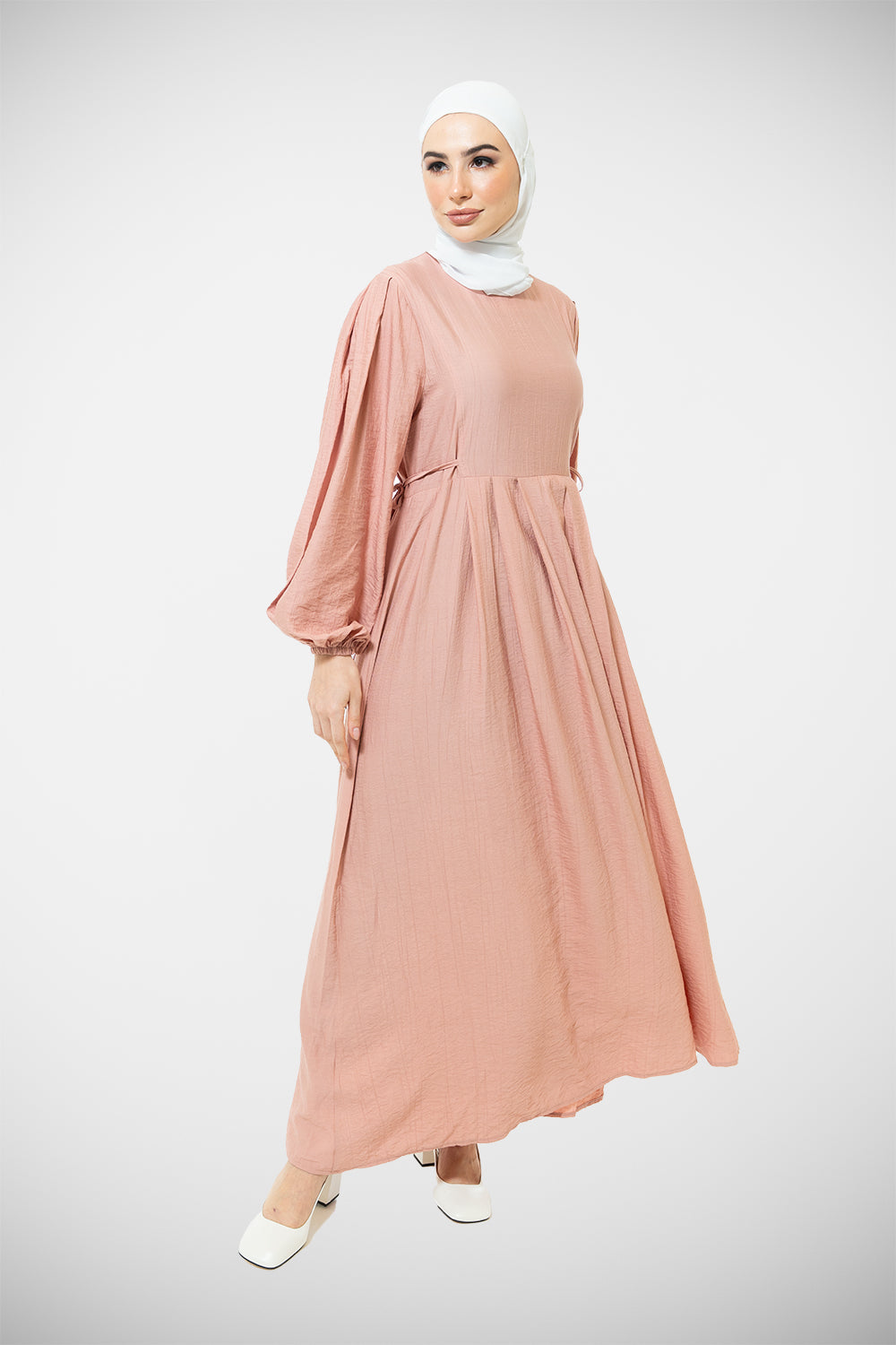 Elegant Crinkle-Texture Modest Dress | Blush Pink 
