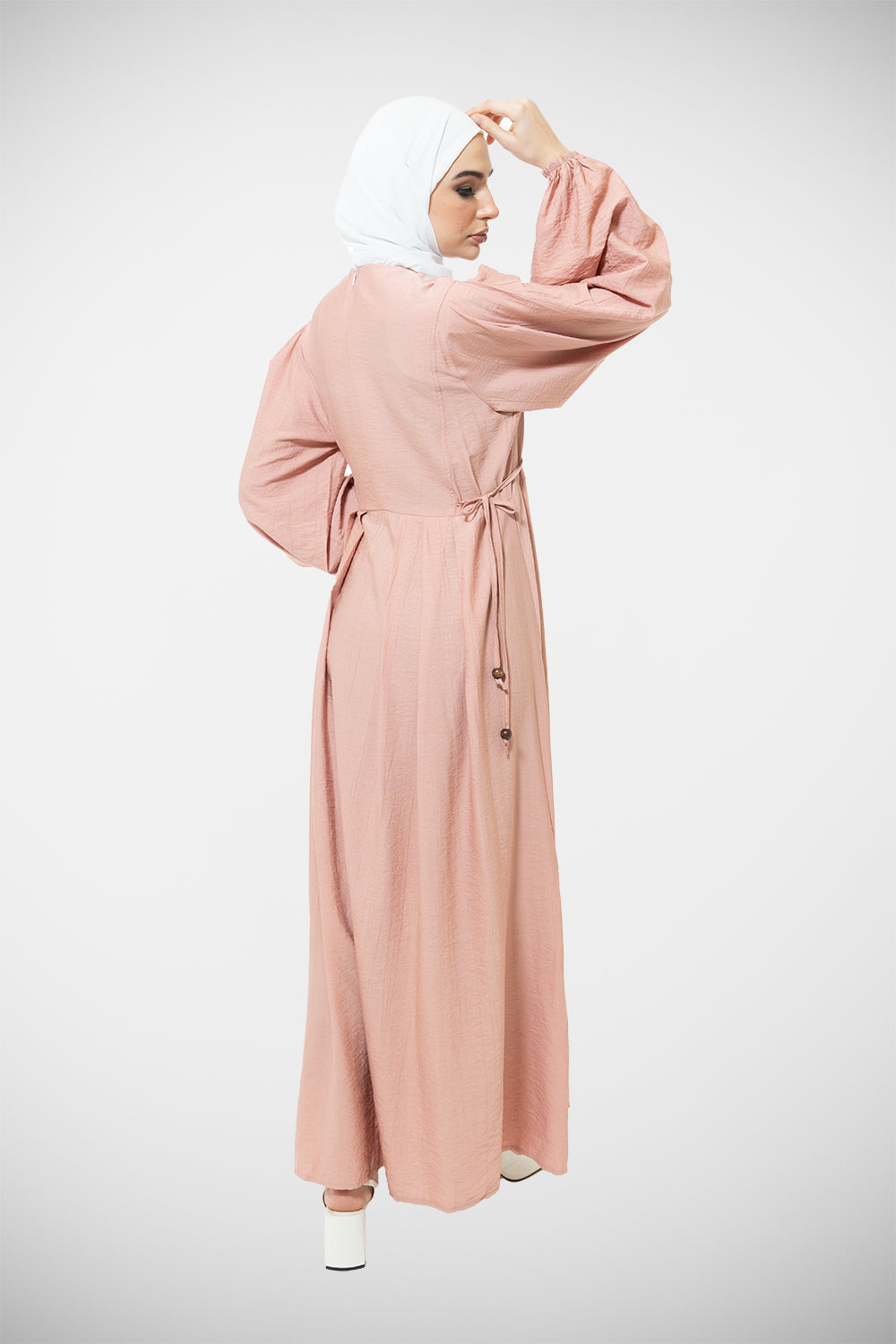 Elegant Crinkle-Texture Modest Dress | Blush Pink 