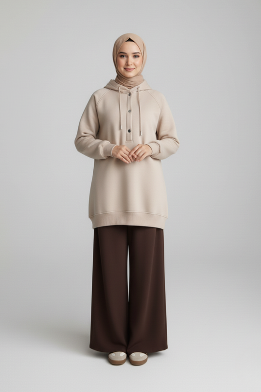CozyCore Modest Hoodie | Beige