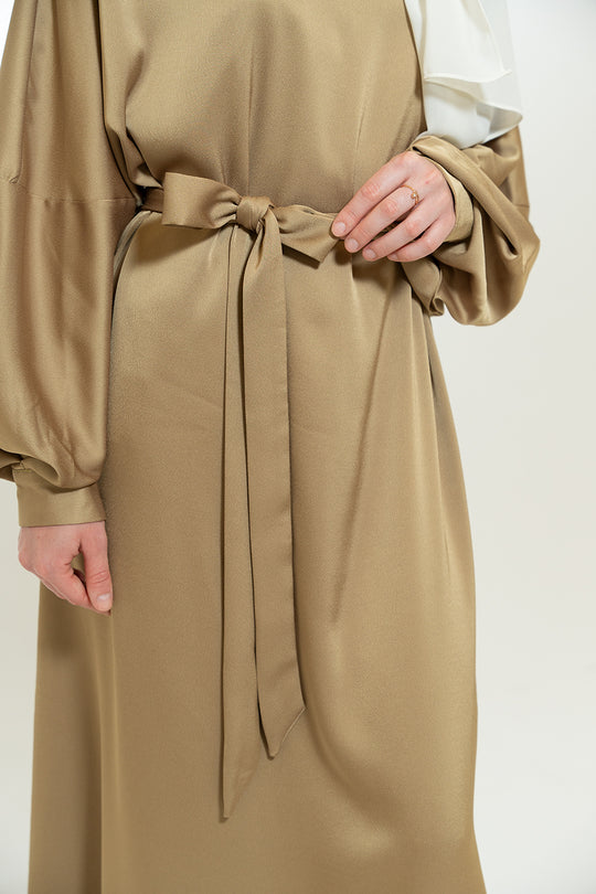 Noura Satin Modest Dress | Dirty Gold