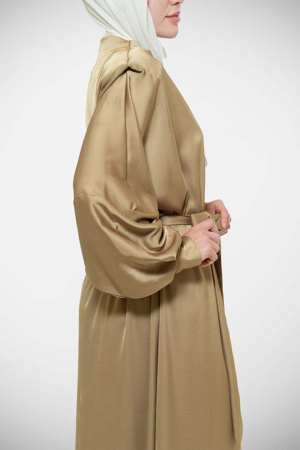 Noura Satin Modest Dress | Dirty Gold