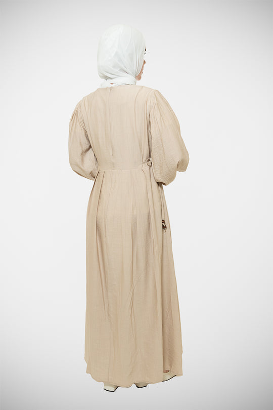 Elegant Crinkle-Texture Modest Dress | Beige