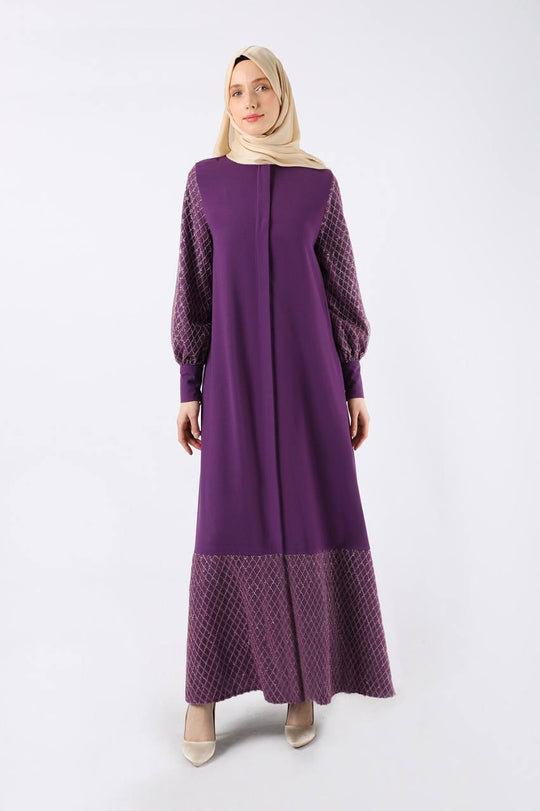 Embroidered Flow Modest Abaya | Purple