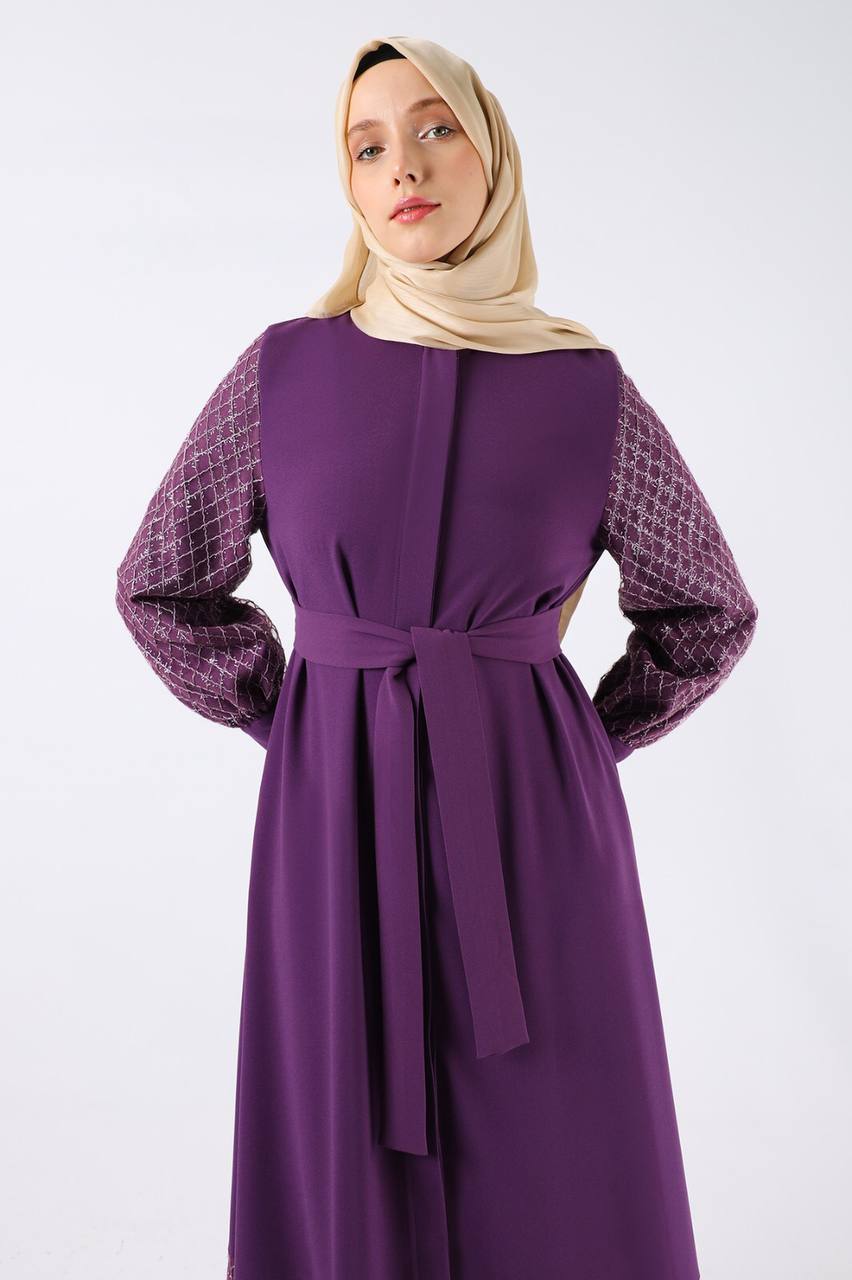 Embroidered Flow Modest Abaya | Purple