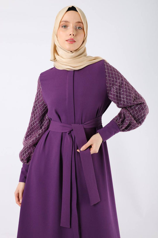 Embroidered Flow Modest Abaya | Purple