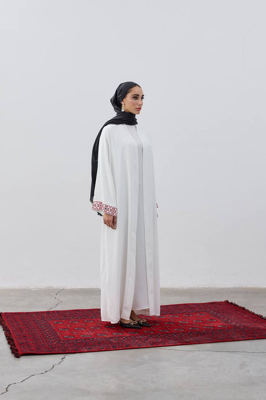 Palestine Map Modest Open Abaya | White