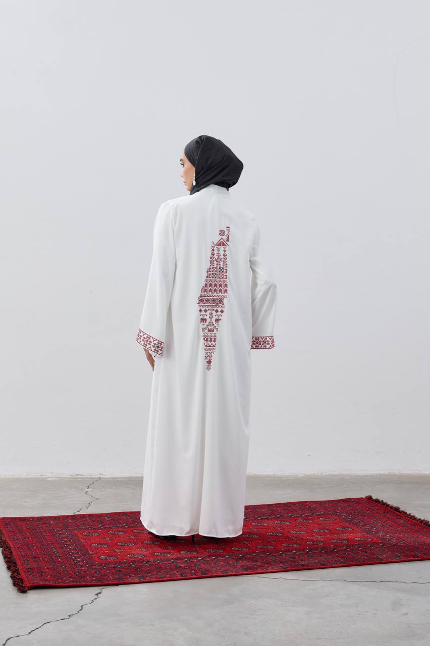 Palestine Map Modest Open Abaya | White
