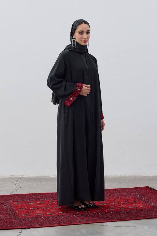 Palestine Map Modest Open Abaya | Black