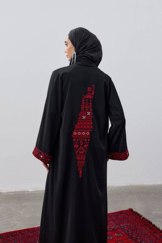 Palestine Map Modest Open Abaya | Black