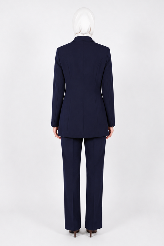 Rhinestone 3-Pieces Modest Pant Set | Navy Blue