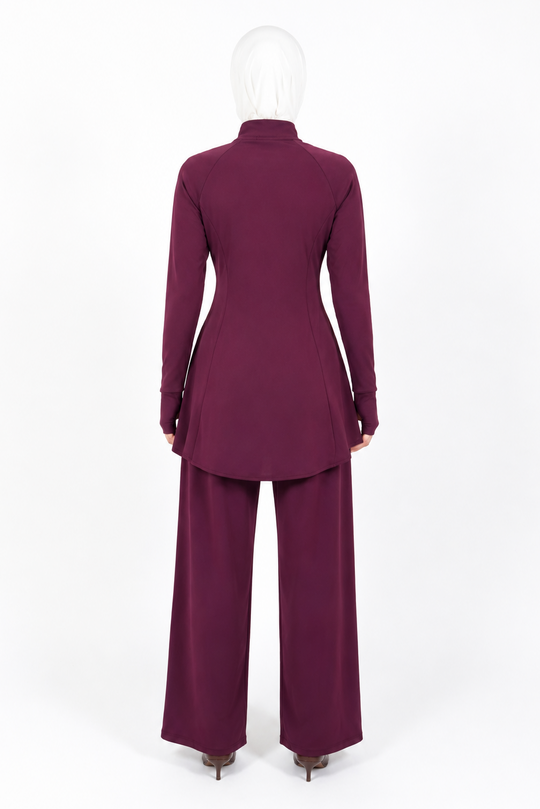 Latifa Flared Modest Zip Tracksuit Set | Burgundy