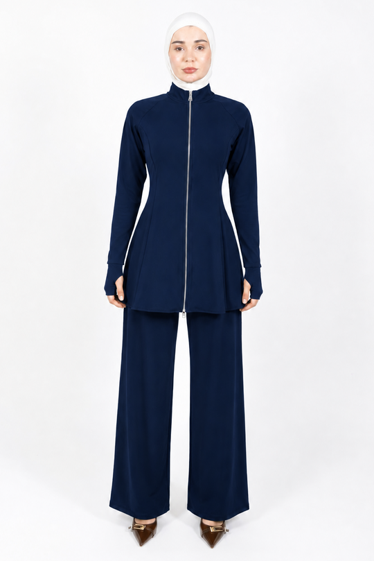 Latifa Flared Modest Zip Tracksuit Set | Navy Blue