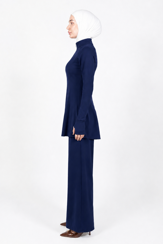 Latifa Flared Modest Zip Tracksuit Set | Navy Blue