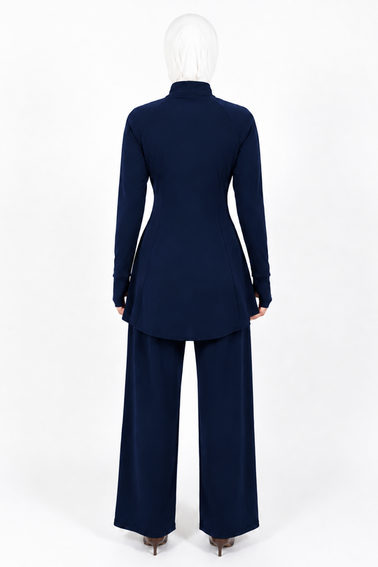 Latifa Flared Modest Zip Tracksuit Set | Navy Blue