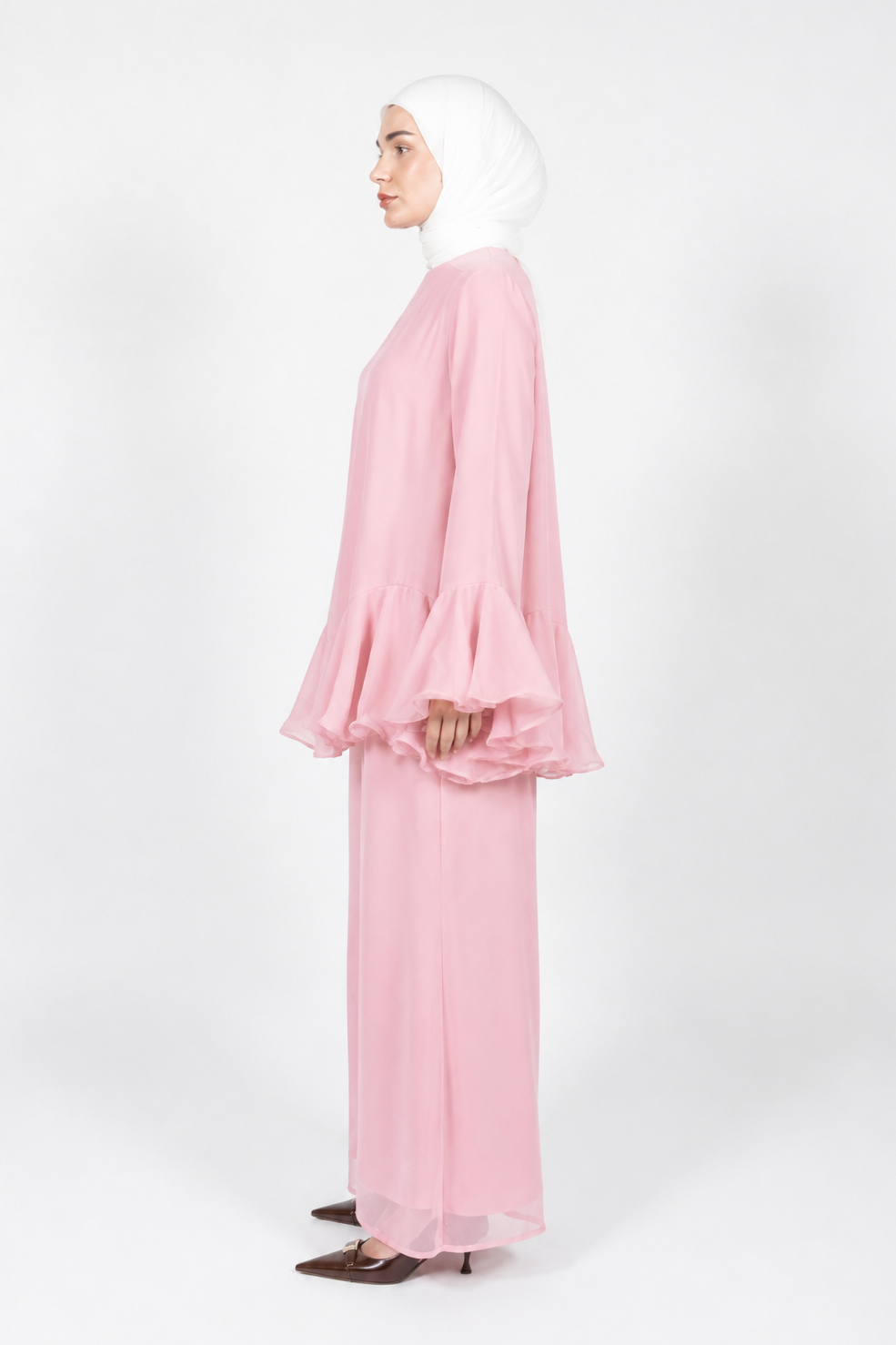 Ruffled Sleeve 2-Piece Pants Set | Coral Peach