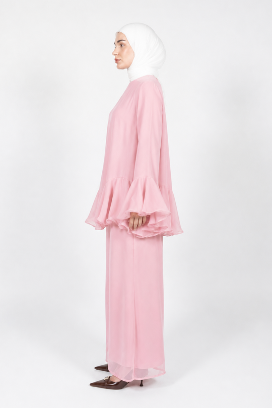 Ruffled Sleeve 2-Piece Pants Set | Coral Peach