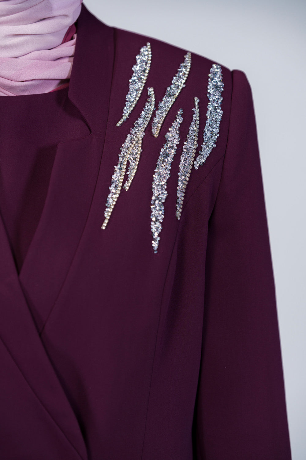 Rhinestone 3-Pieces Modest Pant Set | Burgundy