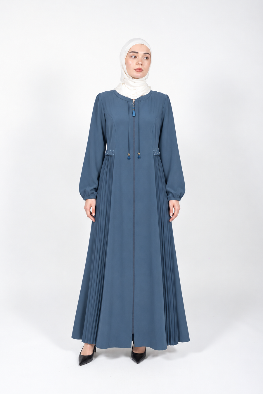 Maya Midnight Flow Viscose Abaya | Steel Blue
