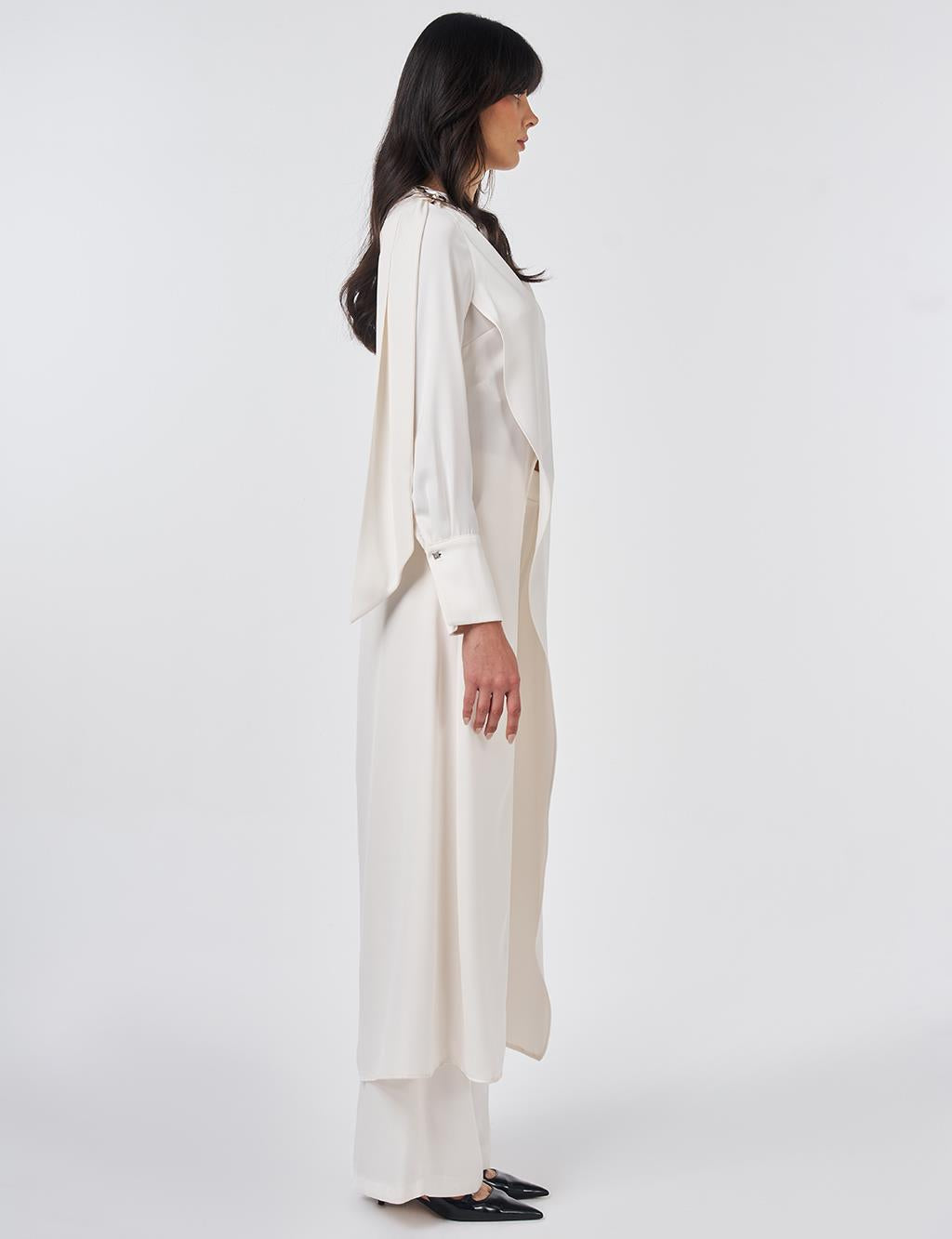 Maryam Asymmetric Overlay Modest Pants set | Creamy White