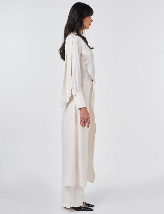 Maryam Asymmetric Overlay Modest Pants set | Creamy White