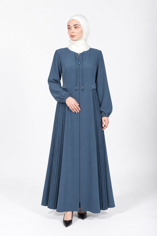 Maya Midnight Flow Viscose Abaya | Steel Blue