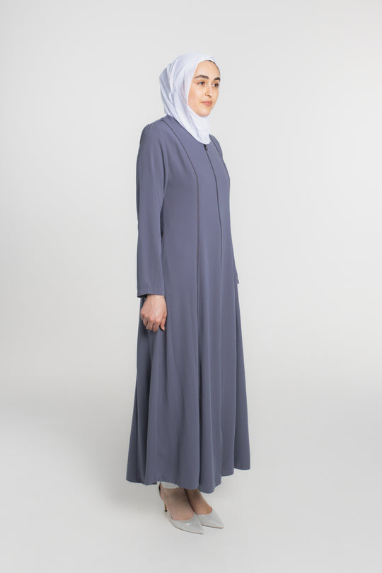 Zipper Expanded Modest Abaya | Grey