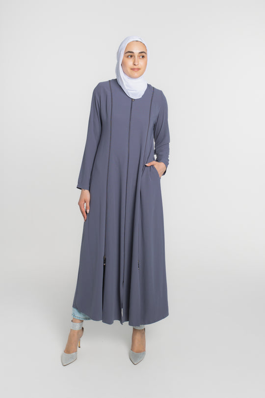 Zipper Expanded Modest Abaya | Grey