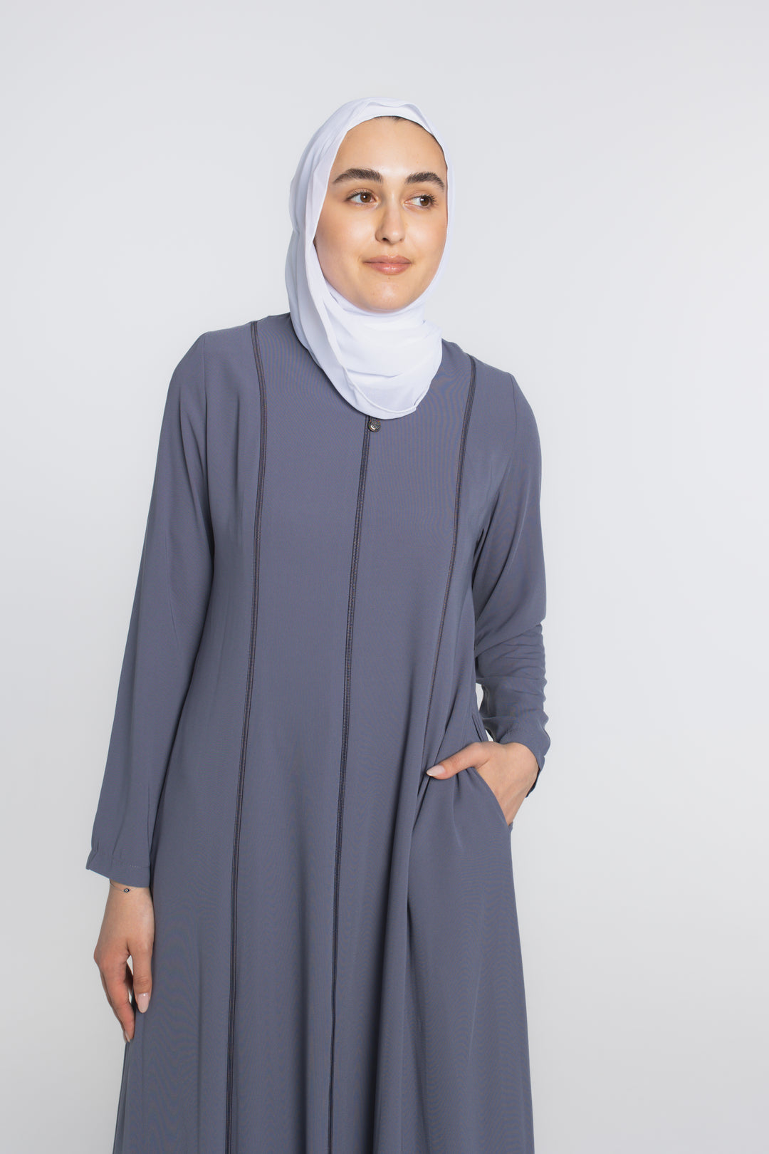Zipper Expanded Modest Abaya | Grey