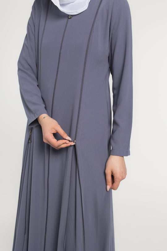 Zipper Expanded Modest Abaya | Grey