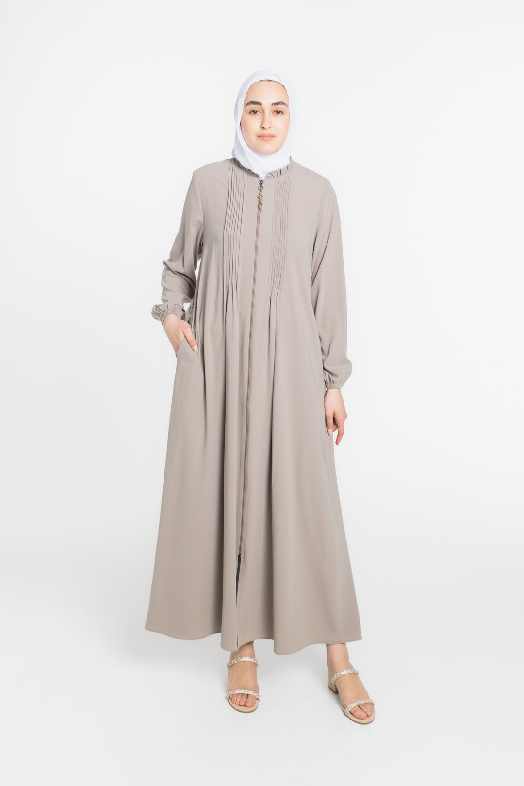 Chest Pleated Modest Abaya | Light Olive