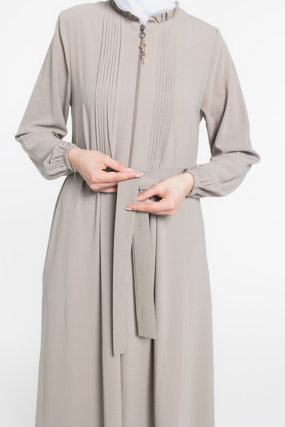 Chest Pleated Modest Abaya | Light Olive