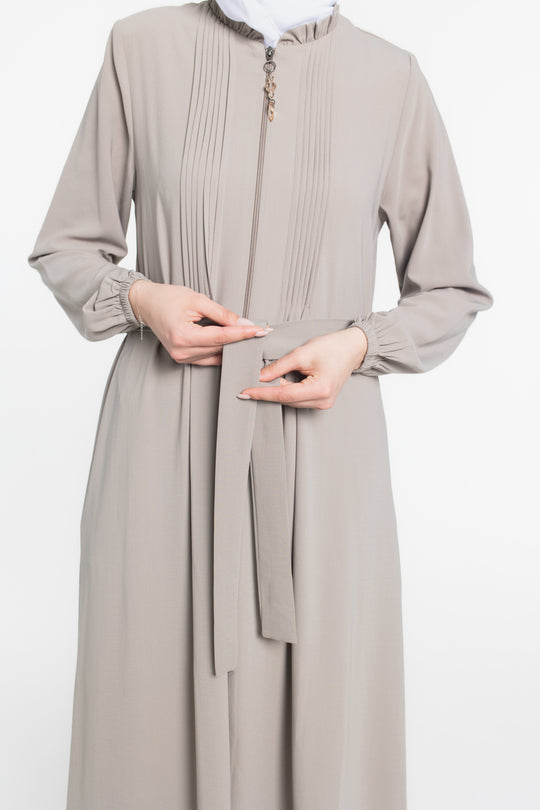 Chest Pleated Modest Abaya | Light Olive