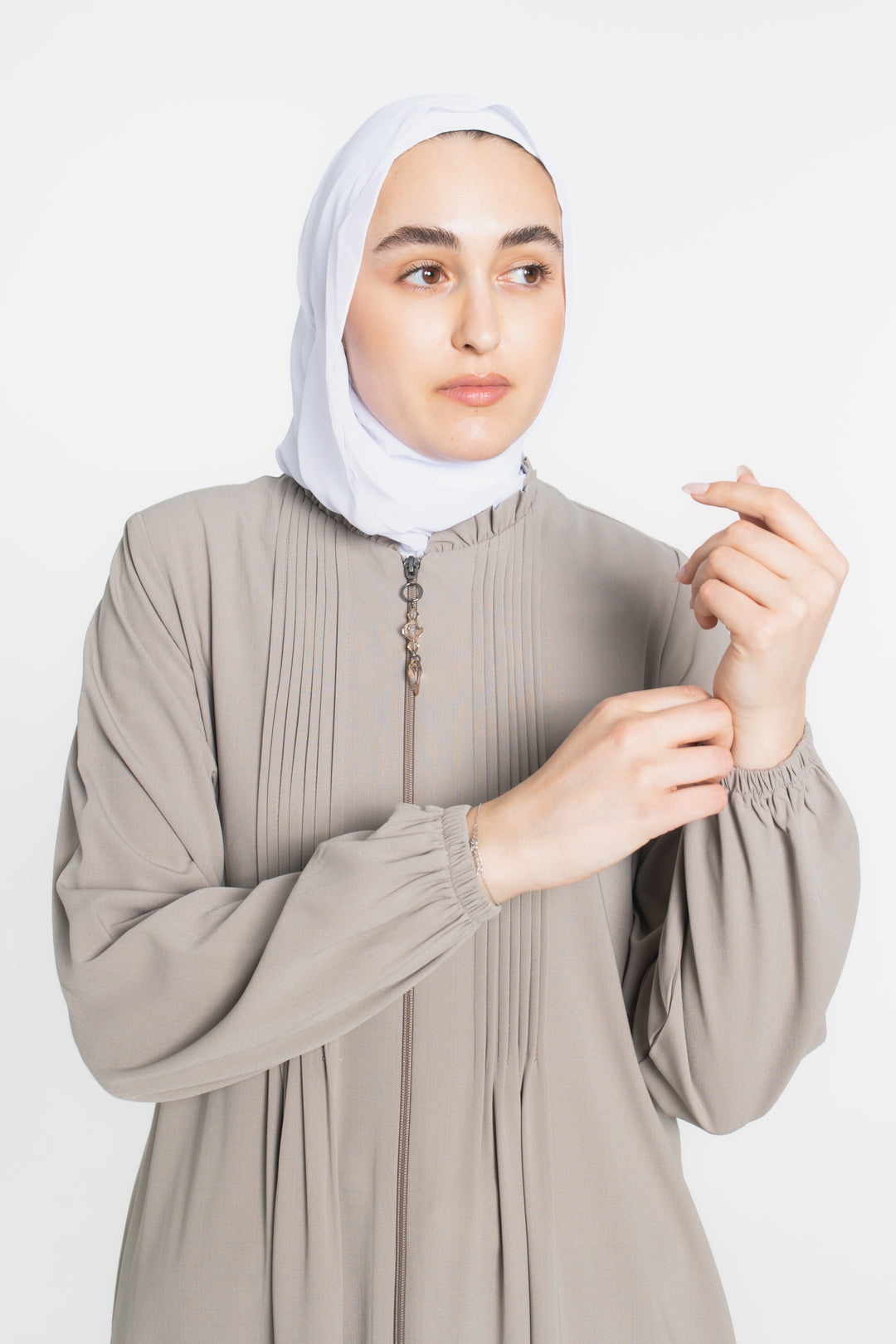 Chest Pleated Modest Abaya | Light Olive