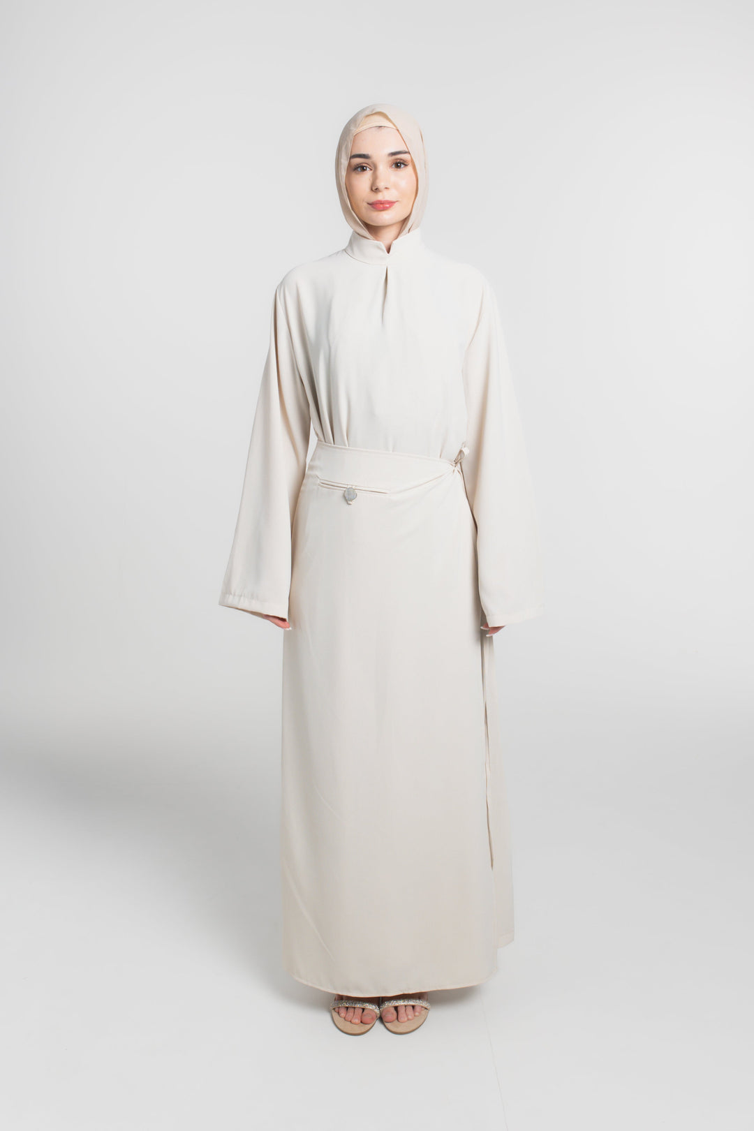 Sculpted Drape Modest Dress | Beige Dana Fashion Sculpted Drape Modest Dress | Beige Dana Fashion