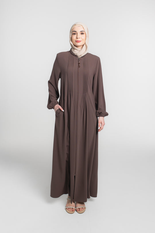 Chest Pleated Modest Abaya | Brown