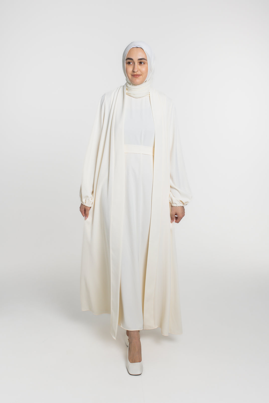 Elegance Two-Piece Abaya Set | Light Beige