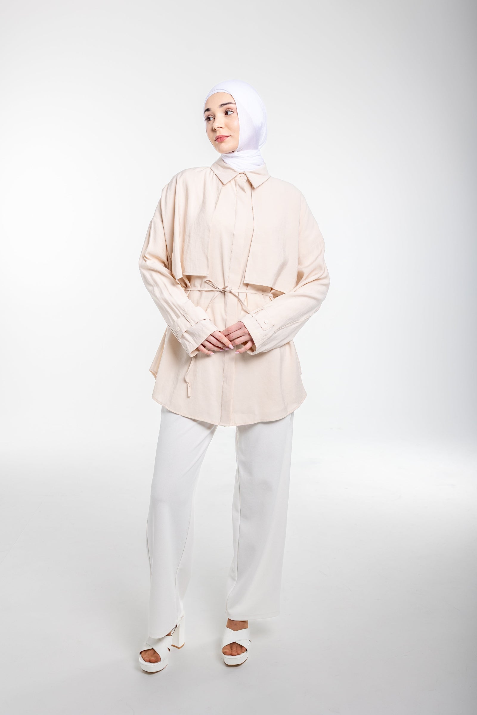 Ayla Relaxed Modest Long Top | Beige
