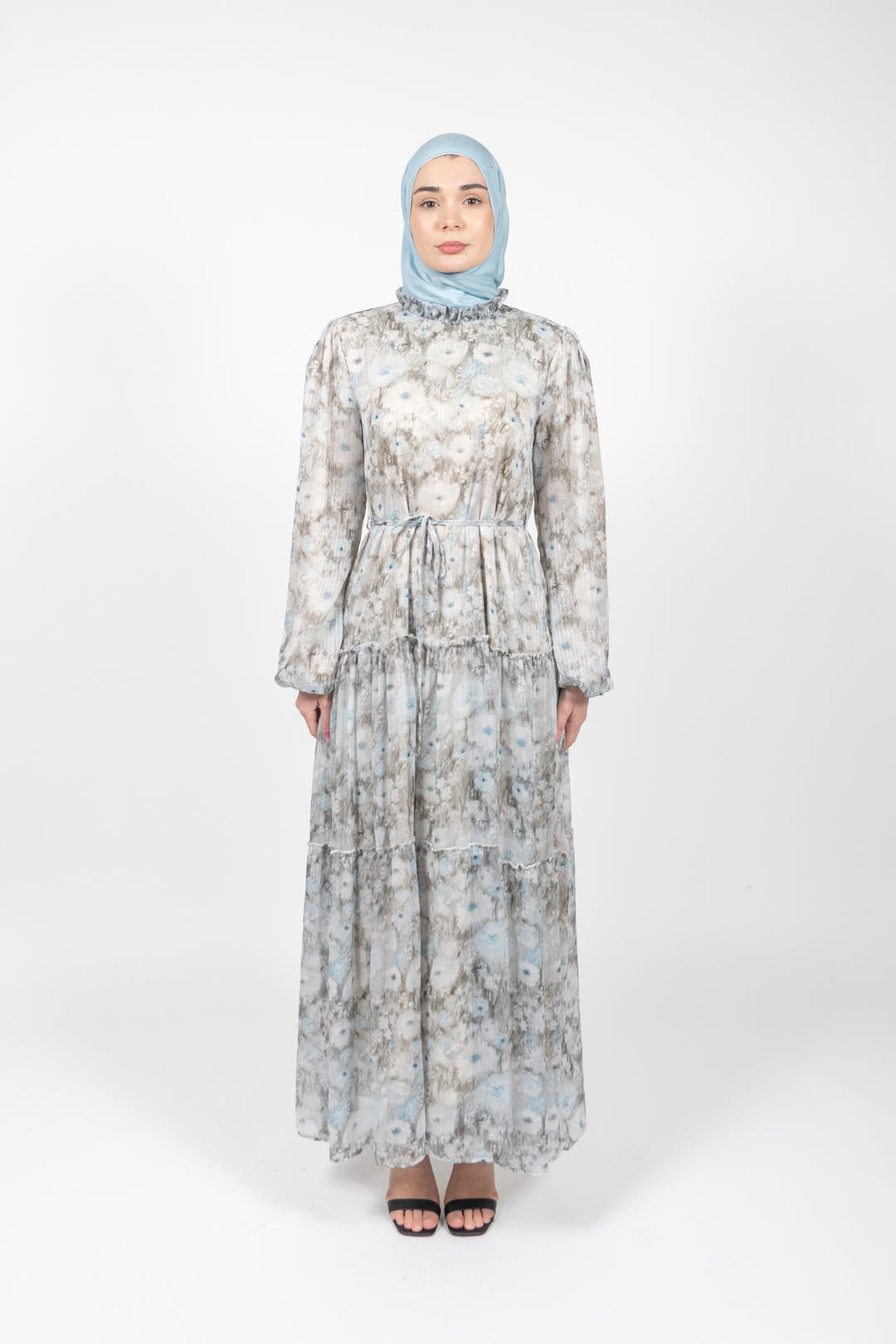 Nour Floral Tiered Modest Maxi Dress | Sage Blue