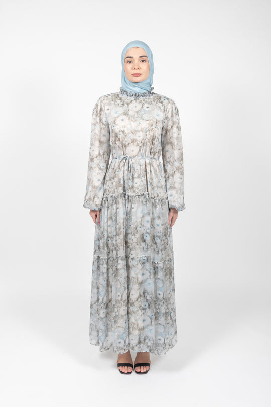 Nour Floral Tiered Modest Maxi Dress | Sage Blue